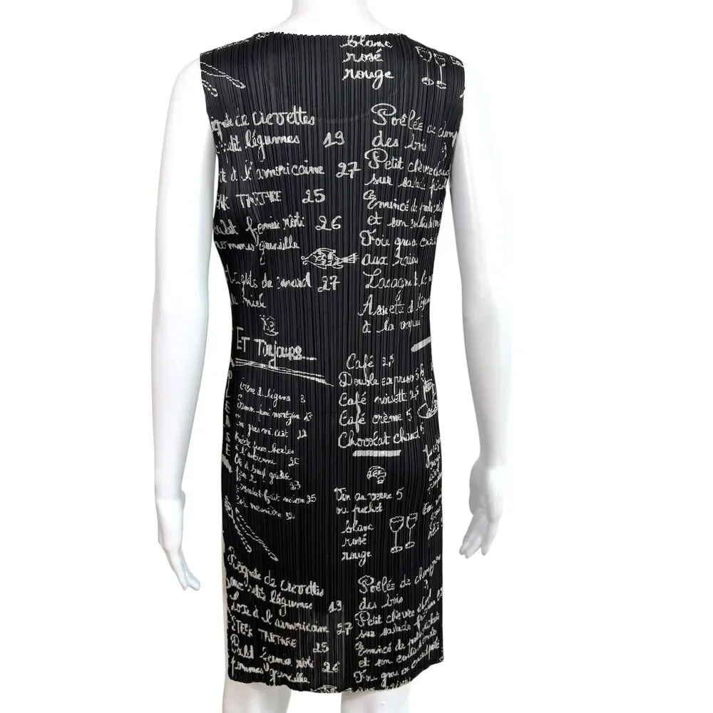 Issey Miyake Pleats Please Black & White Cafe Chalkboard Menu Printed Pleated S